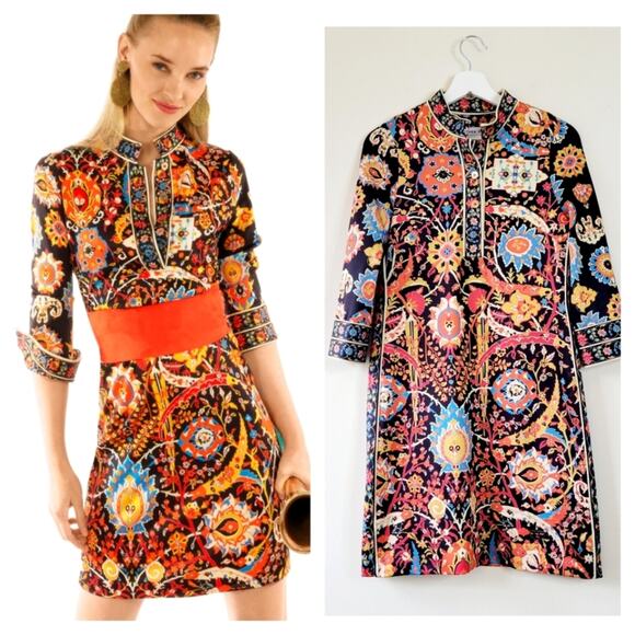 Gretchen Scott Mandarin Collar Jersey Dress Magic Catpet Black Multi XXS Shrimp - Picture 1 of 7